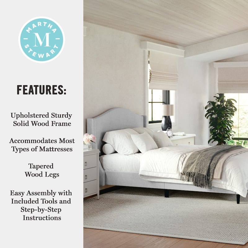 Martha Stewart Upholstered Platform Bed with Curved Headboard