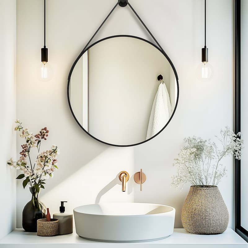 Aluminum Alloy Frame Luxurious and Simple Bathroom Mirror - Black - 28" x 28"