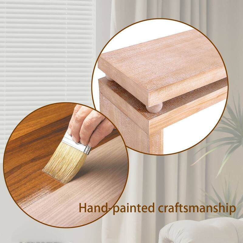 Slim Natural Wood Console Table - 52.6" Narrow Entryway Table with Bead Detail