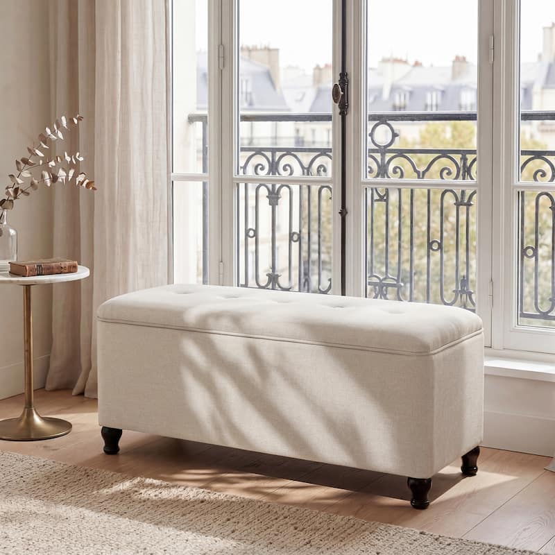 Adeco 41" Rectangle Linen Storage Ottoman Bench For Living room - 41.3"X17.3"X19.1"