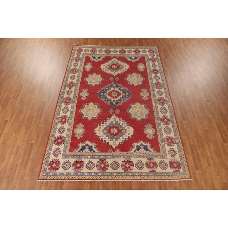 Red Kazak Rug Hand-Knotted Oriental Wool Carpet - 8'2"x 12'2"
