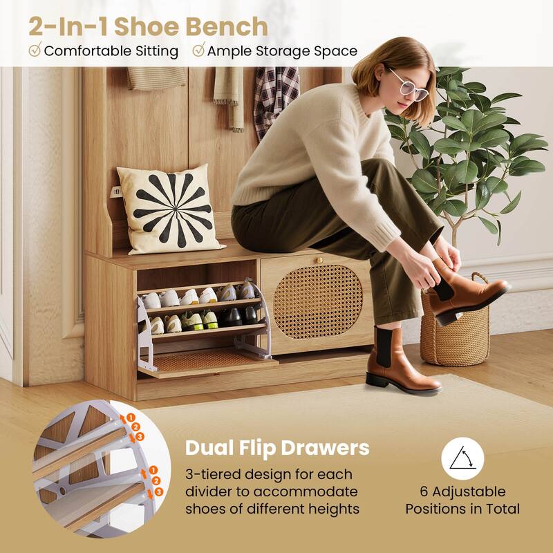 Costway 4-In-1 Hall Tree Entryway Bench with Coat Rack & Flip Drawers - See Details