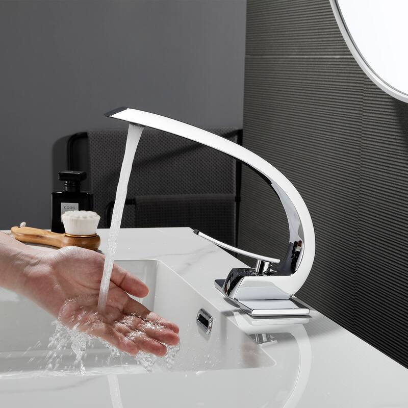 Modland C-Shaped Single Hole Bathroom Faucet, 500K Cycle CUPC Certified, 6-Inch Cover Plate, Black / Gold / Nickel / Chrome