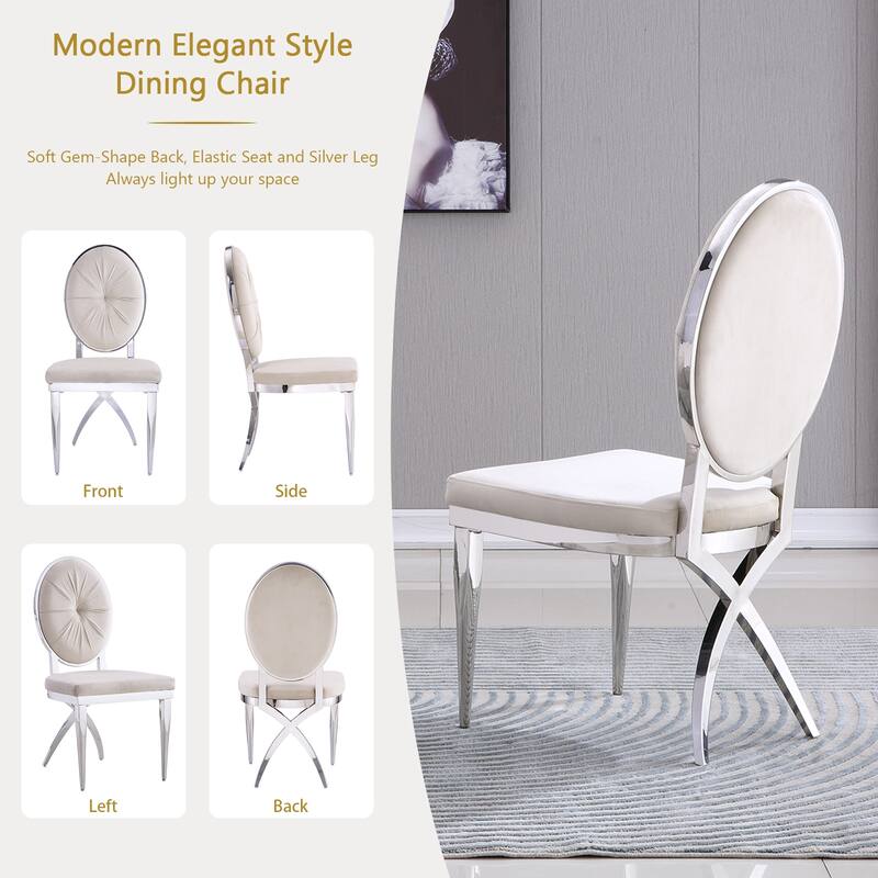 Mid-Century Modern Velvet Upholstered Side Chair with Metal Frame and Polished Stainless steel Legs