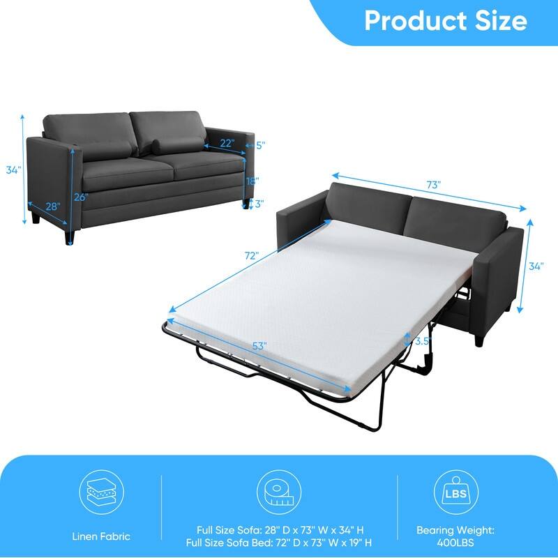 Mixoy 2-in-1 Pull Out Sofa Bed with Mattress,Modern Convertible Sleeper Sofa Futon Couches