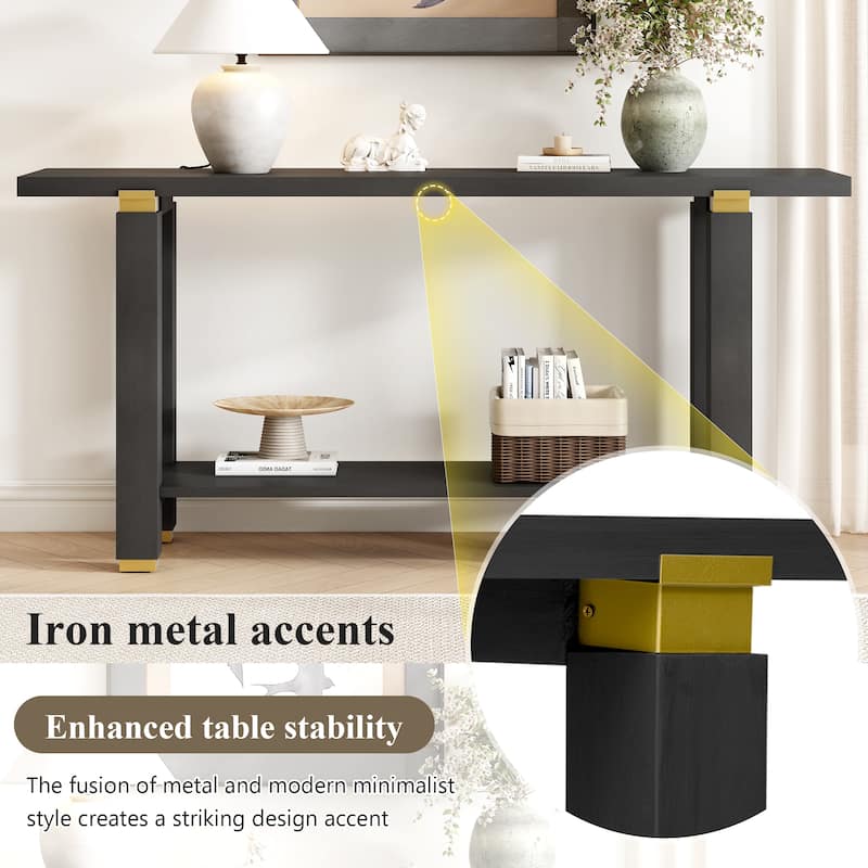 62.9" Modern Minimalist Console Table, Wooden Entryway Sofa Table Rectangular with Built-in Shelf for Living Room