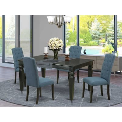 HomeStock 5-Piece Rectangle Black Finish Solid Wood Top Dining Table with 4-Parson Chair with Butterfly Leaf Lattice Back