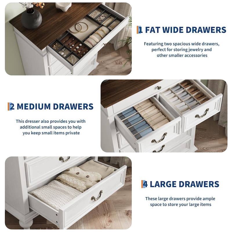 7 Drawer Dressers, with 3 Different Sizes Drawers