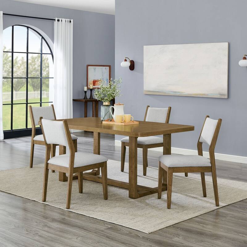 Darla 5Pc 72"W Rectangular Walnut Oak Finish Sled Dining Set