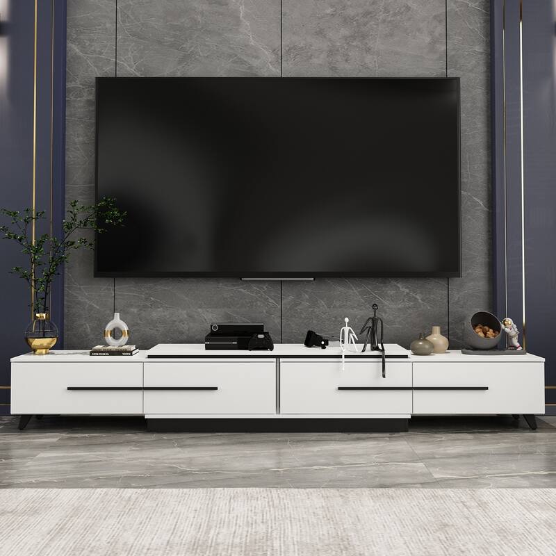 13.1"H Extendable Designs TV Stand with 4 Storage Drawer Black/White