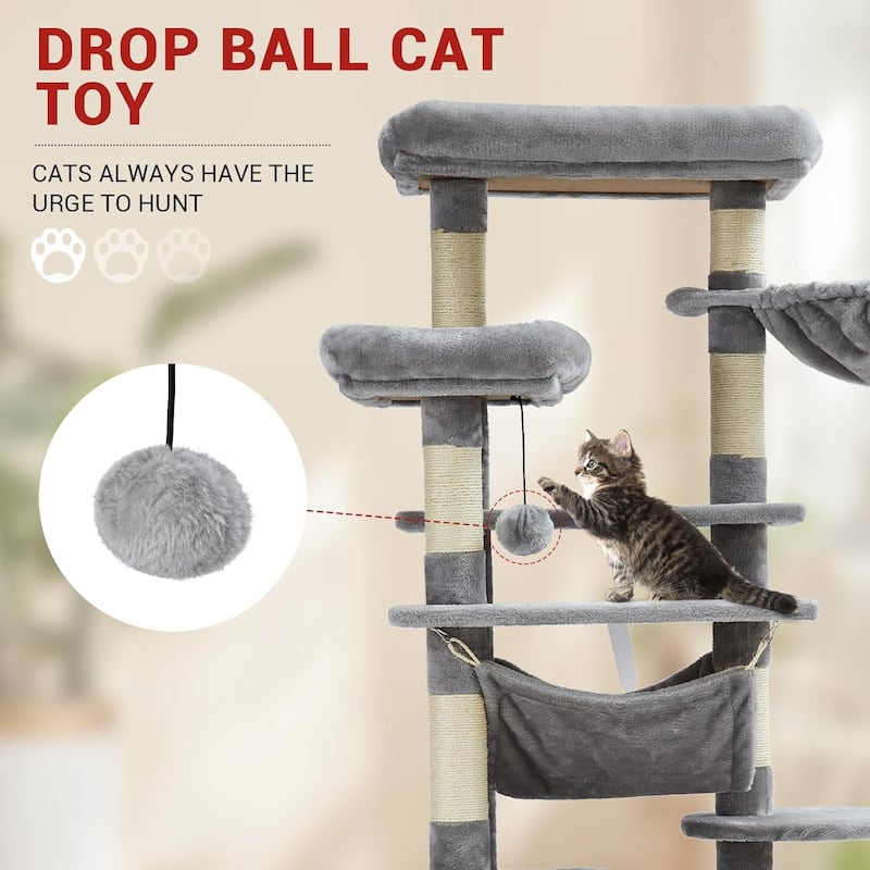 Cat Tree for Large Cats 67 Inches,Multi-Level Cat Tower with Scratching Posts