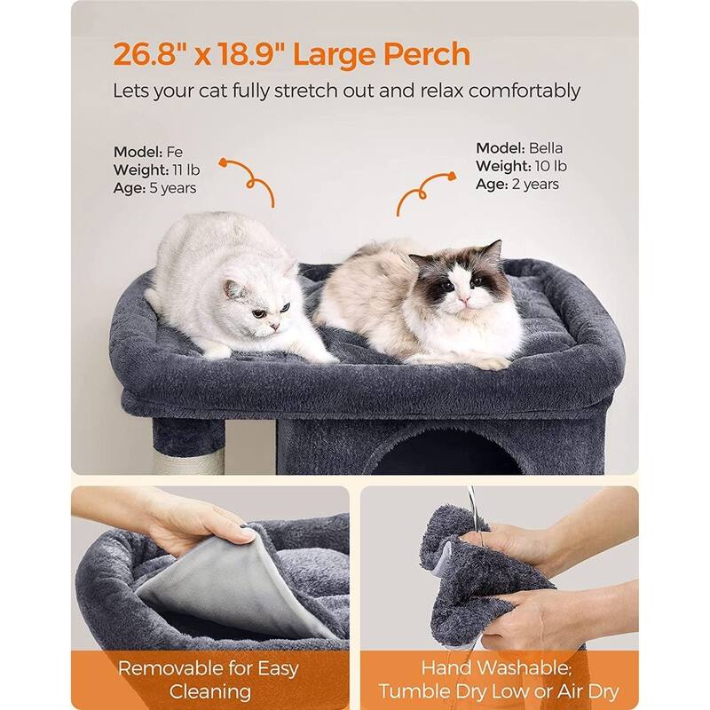 Plush Multi-Level Cat Tower with 2 Spacious Cat Caves and Scratching Posts