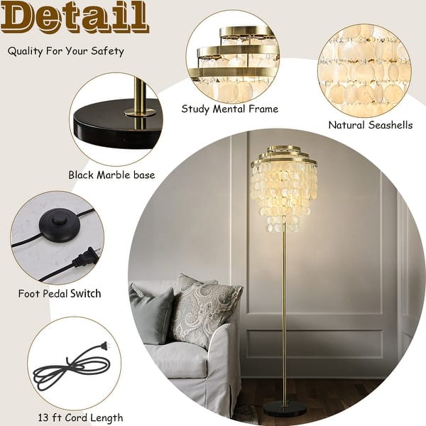 Aeyee Shell Floor Lamp, Rustic Standing Light, Elegant 3 Lights Shell-501100