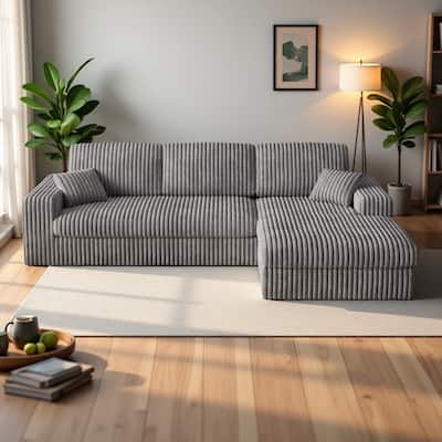 114.5" Corduroy Modular Sectional Sofa with Recliner Function, 3 Neck Pillows and 2 Throw Pillows