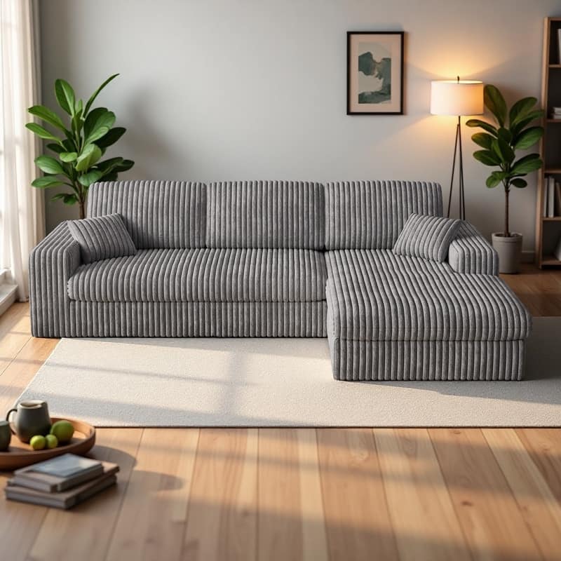 114.5" Corduroy Modular Sectional Sofa with Recliner Function, 3 Neck Pillows and 2 Throw Pillows
