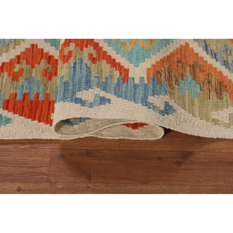 Trellis Geometric Kilim Area Rug Flatweave Wool Carpet - 5'1"x 6'5"