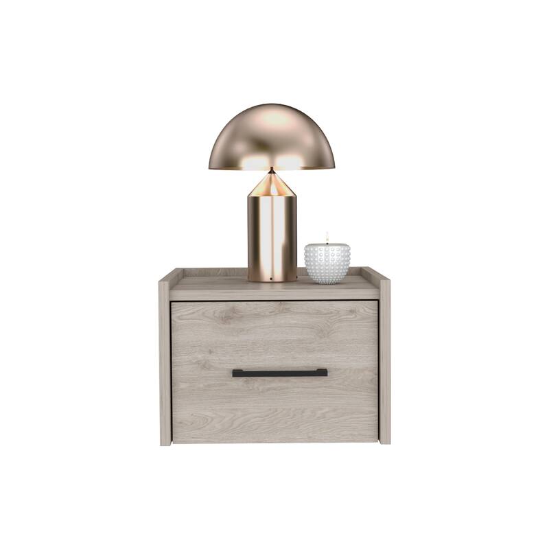 Space-Saving Floating Nightstand with Drawer and Surface, Light Gray