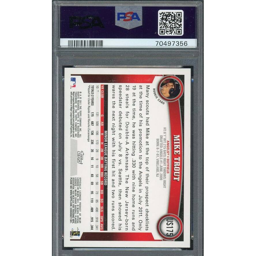 Mike Trout 2011 Topps Update Baseball Rookie Card RC #US175 Graded PSA 6 - 8'6" x 11'6"