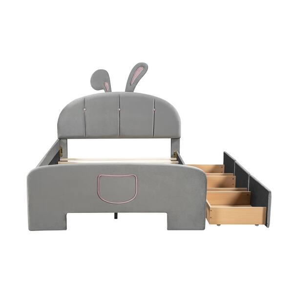 slide 2 of 13, Full Size Velvet Upholstered Platform Bed with 3 Drawers, Gray Gray - Full