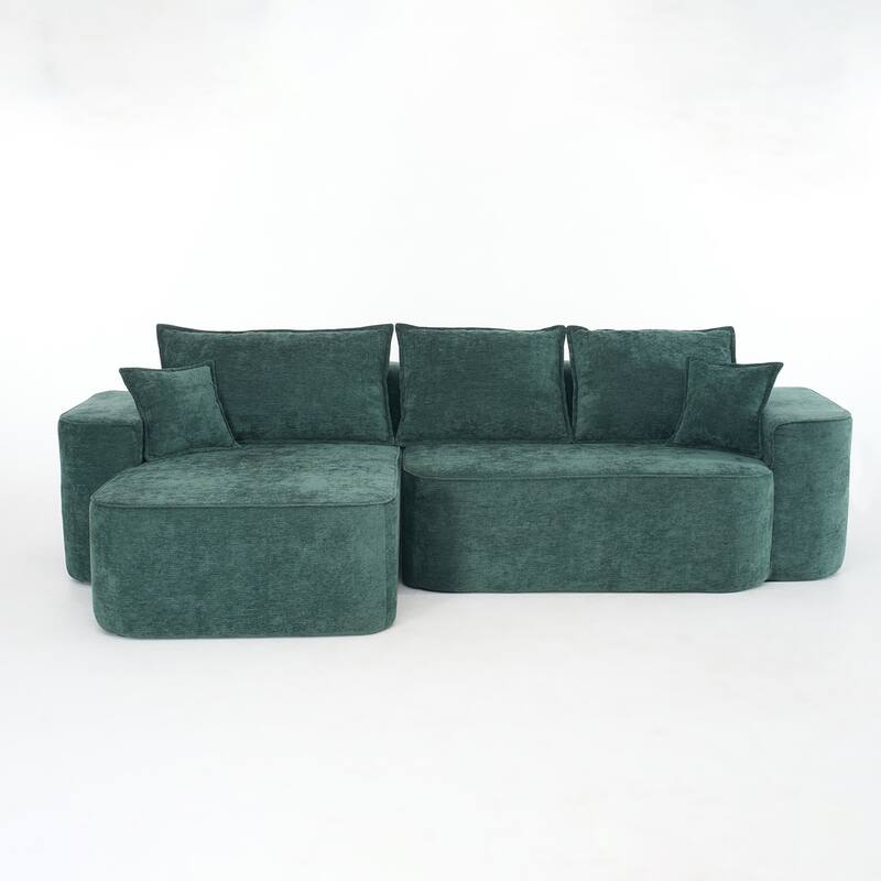 L Shaped Modular Sectional Sofa with Chaise Lounge, Chenille Upholstered Cloud Couch, Full Compressed Corner 4 Seat Sofa