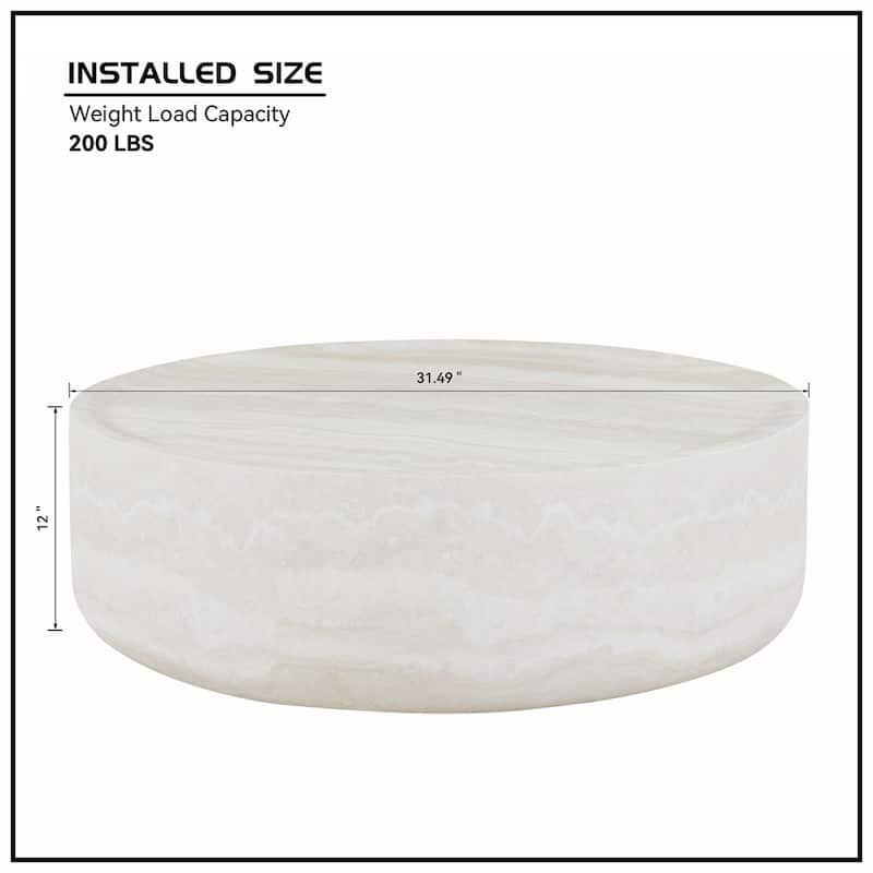 31.49" Sturdy Fiberglass Round Coffee Table with Large Storage
