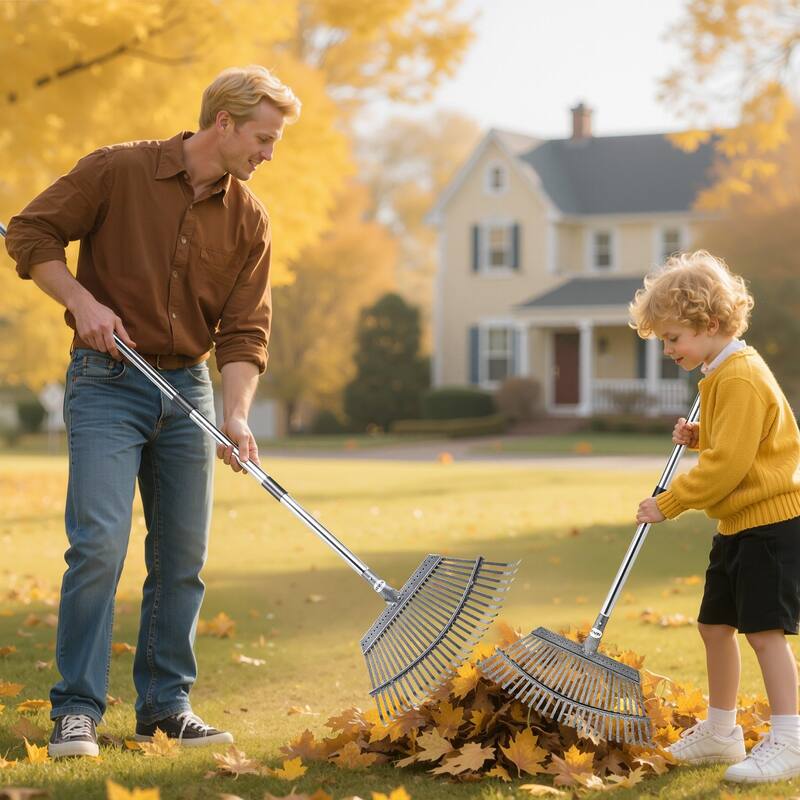 Adjustable Lawn Rake with Stainless Steel Metal Tines - 72.83 x 18.31 x 2.17 in