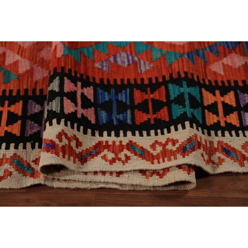 Reversible Kilim Oriental Rug Hand-Woven Geometric Wool Carpet - 10'8"x 13'3"