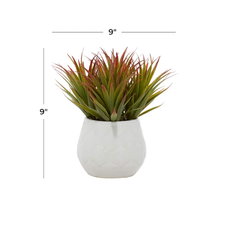 Green Faux Foliage Striped Stemmed Aloe Artificial Plant with White Ceramic Pot - 9 x 9 x 9