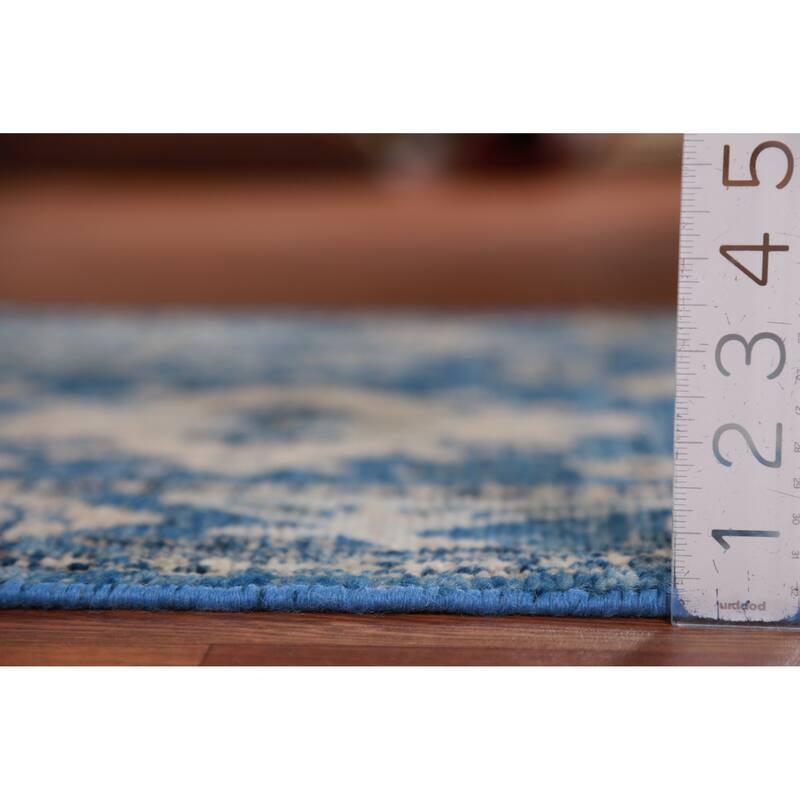 Hand Knotted Oriental 100% Wool Carpet Transitional All-Over Navy Blue & Blues Oushak Runner Rug - 19' 5'' X 2' 7''