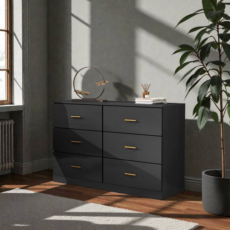 Modern 6 Drawer Dresser for Bedroom, Wide Chest of Drawers with Ample Storage, Sturdy Gloss Finish