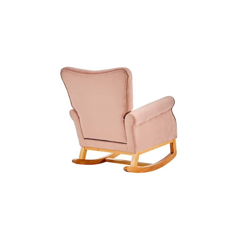 Velvet Upholstered Glider Rocking Chair, Glider Rocking Chair with Fabric Seat, High Back Armchair with Wood Base