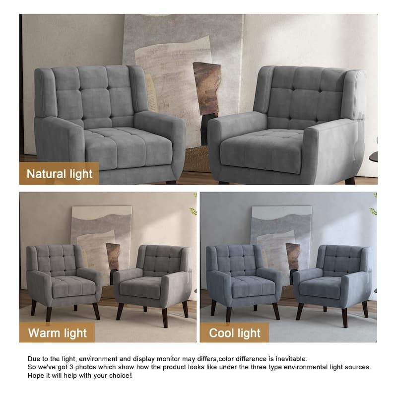 Tufted Wingback Accent Chairs Linen/Faux Leather/Velvet Armchairs Set of 2