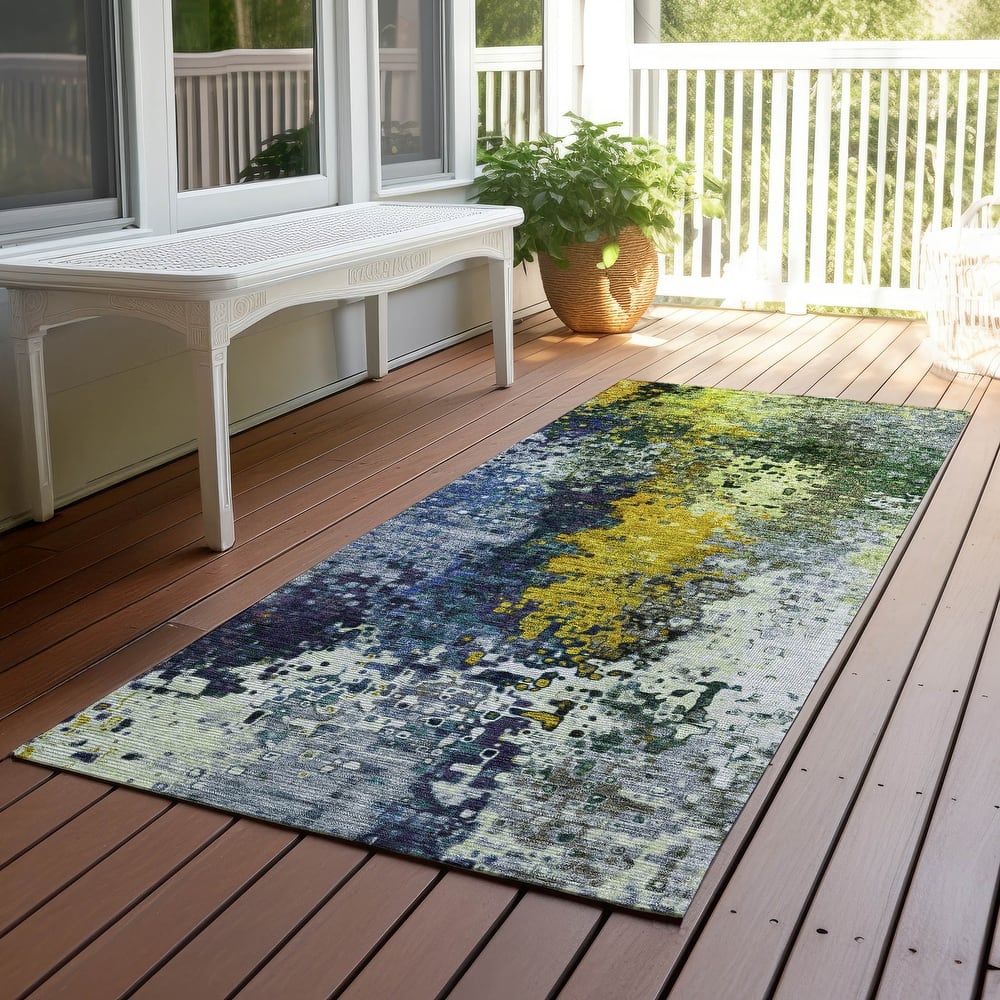 Machine Washable Indoor/ Outdoor Contemporary Abstract Chantille Rug