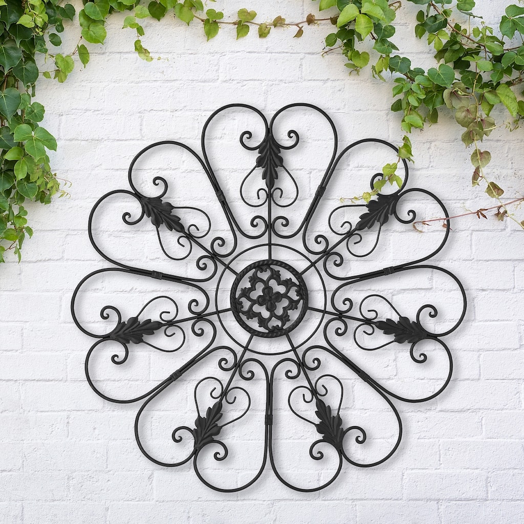 Glitzhome 23"D Traditional Iron Scroll Floral Outdoor Wall Décor