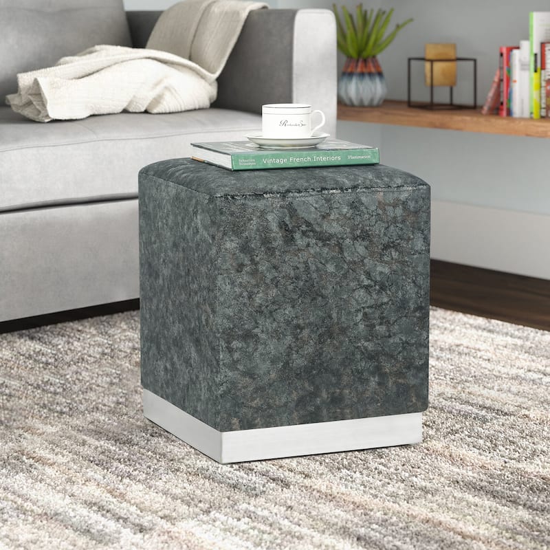 Adeco Ottoman Footrest Vanity Stool Gold Trim Footstool - Black-Grey