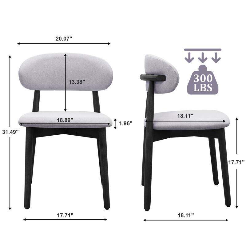 Set of 2 Cotton-Linen Fabric Upholstered Dining Chairs