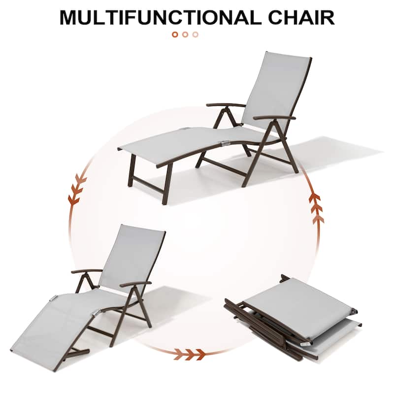 3-Pieces Outdoor Chaise Lounge Set Aluminum Adjustable Foldable Chaise Lounge Chairs and Side Table