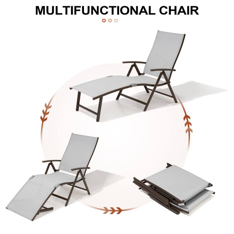 Outdoor Aluminum Folding Recliner Adjustable Chaise Lounge Chairs - See Picture