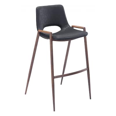 HomeRoots Set Of Two 39" Black And Brown Steel Low Back Bar Height Chairs With Footrest - 20.7
