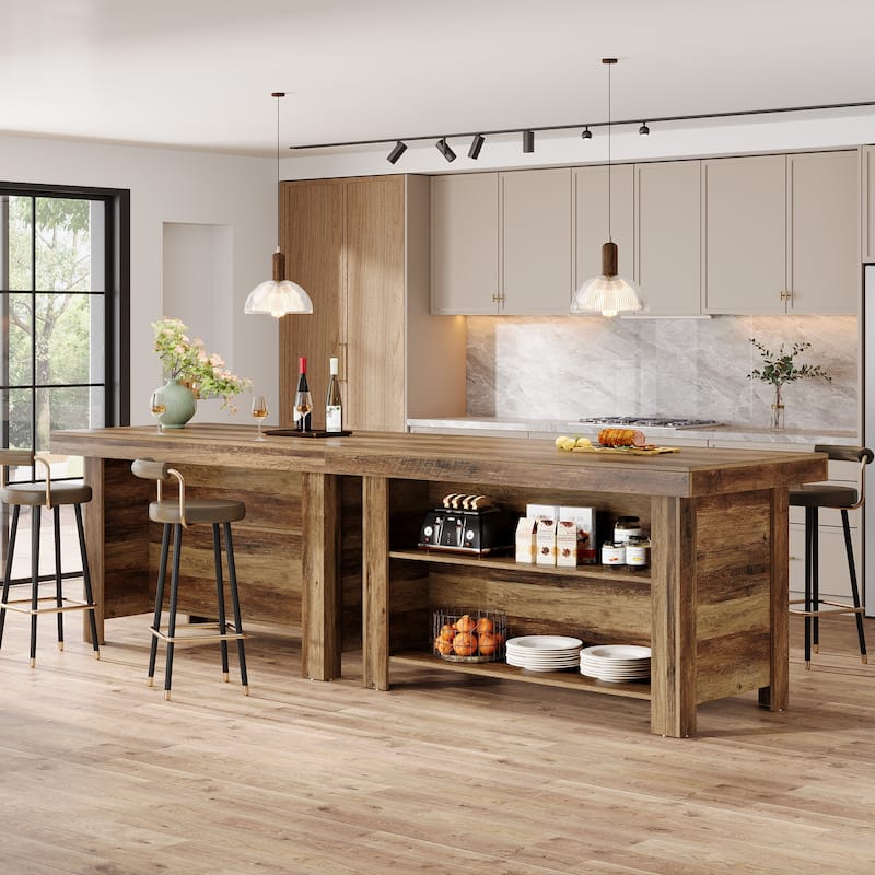55" Kitchen Island with Storage, Farmhouse Counter Height Bar Table