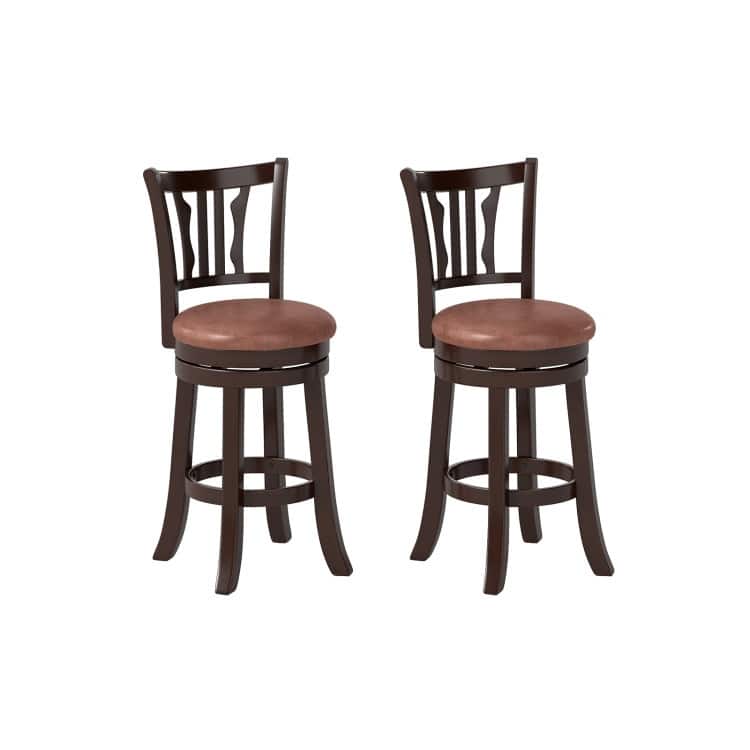 Set of 2 Cappuccino Rubber Wood MDF Faux Leather Swivel Bar Stools with Footrest