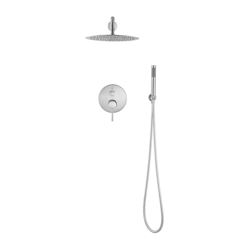 Wall Mounted Shower Faucet with Hand Shower Rain Shower System Set with 10 in Shower Head with Rough-in Valve