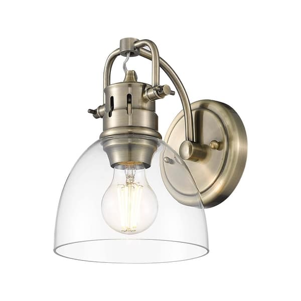 slide 2 of 3, Golden Lighting Duncan 1-Light Wall Sconce - Aged Brass - Clear Glass Aged Brass