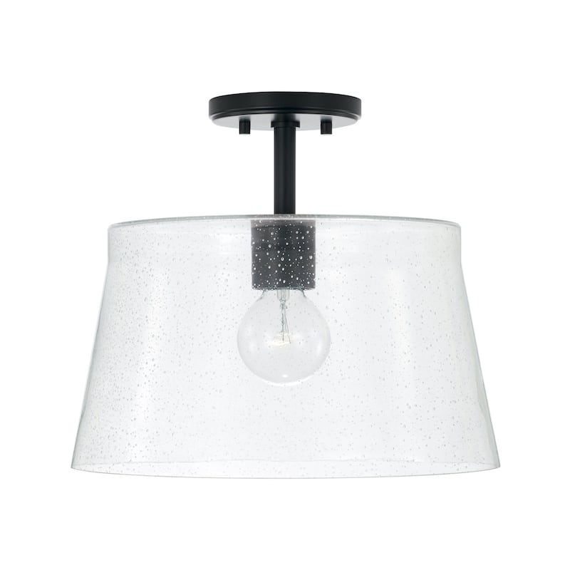 Baker 1-light Pendant/ Semi-Flush Mount w/ Clear Seeded Glass - Matte Black