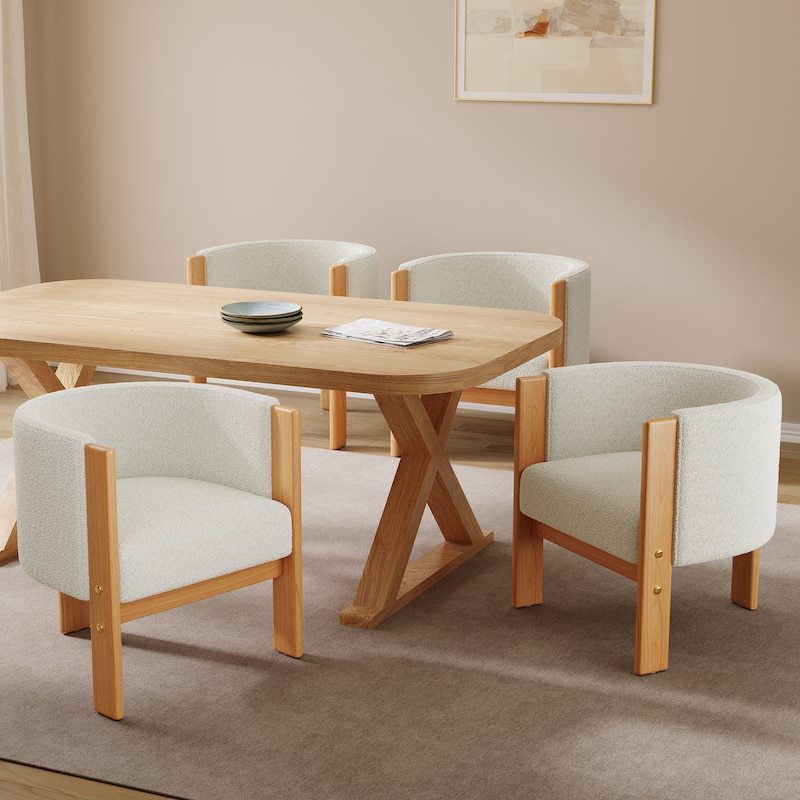 Christopher Knight Home - Modern Upholstered Dining Chairs Set of 4 with Natural Rubberwood Frame and Boucle Fabric