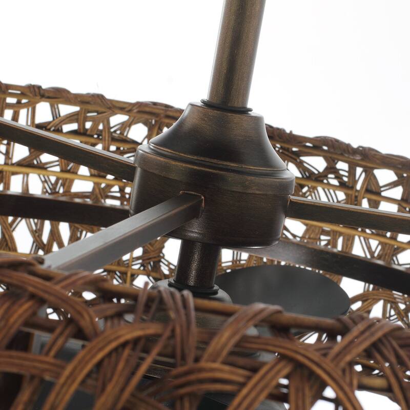 Ceiling Fan 35" Perimost 3-Blade Farmhouse Rattan LED