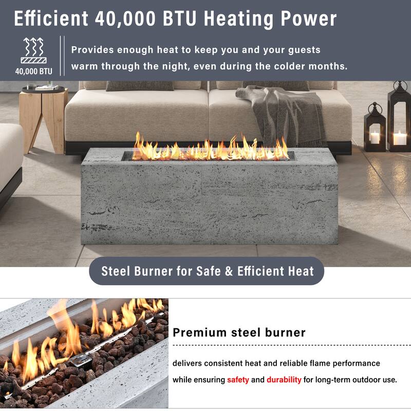 41.9" Outdoor Rectangular Propane Fire Pit 40000 BTU, Heater with Stainless Steel Burner and Free Lava Rocks, Waterproof Cover