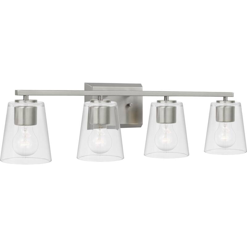 Vertex Collection Four-Light Brushed Nickel Clear Glass Contemporary Bath Light - 29 in x 6.25 in x 7.5 in