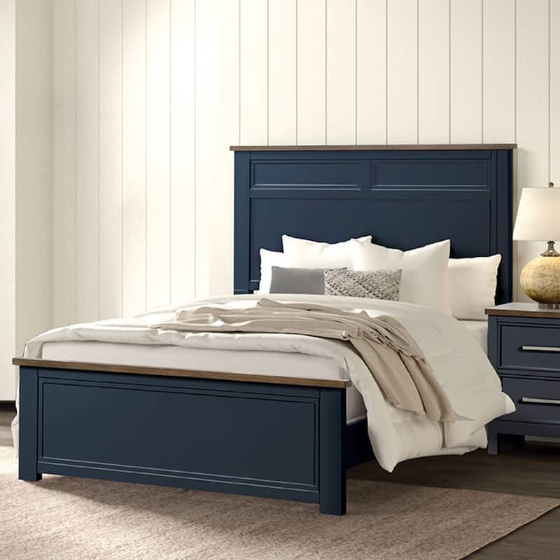 Wooden Full-Size Bed with Recessed Panels