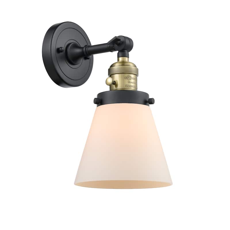 Innovations Lighting Small Cone Single Light 10" Tall Bathroom Sconce - Black Antique Brass / Matte White